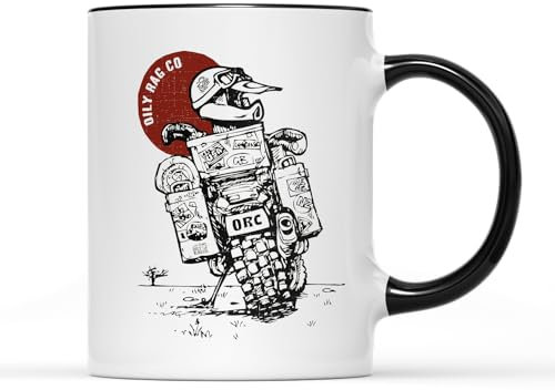 Oily Rag Adventure Mug Tea Coffee Cup - British Vintage Biker Motorbike Motorcycle Club Enthusiast Motor Co Triumph Chopper Harley Gifts Presents (Black Handle)
