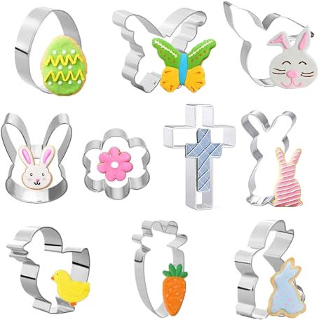 Vordpe Lot de 10 emporte-pièces de Pâques en acier inoxydable - Emporte-pièce en forme d'œufs de Pâques - Lapin de Pâques - Papillon - Pour biscuits de fondant DIY