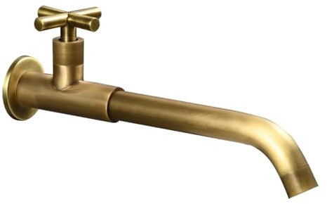XJTNLB Wasserhahn Wand Kaltwasser Armatur Waschbecken 360° Drehbar Wandarmatur aus Messing Antik,28Cm