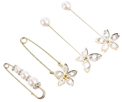 NUOBESTY 4 Stück Taillenknopf Pullover-Brosche Kleiderbrosche Knopfkleid dekorative Stifte Schal Damenbekleidung Schmuck Kleidung Sicherheitsnadel Perle Sicherheitsclip kleine Nadel Strass
