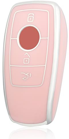 OFF WE GO Schlüsselhülle Cover für Mercedes Benz Autoschlüssel Hülle für Klasse A B C E S CLA CLS GLA GLS GLE GLC GLK SL SLC SLS SLK 3 Tasten Auto Schlüssel Schutzhülle Schlüsselbox, Rosa Silber