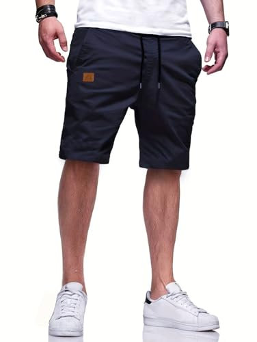 Tansozer Short Homme Ete Bermuda Shorts Homme Cargo Short Léger Respirant Chino Short Taille Élastique Shorts pour Hommes Decontracté Short Court Homme Cotton Casual Shorts avec Poches Bleu Foncé S