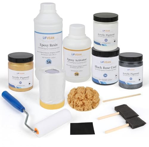 LIFVEAN Epoxy Countertop Paint Refinishing Kit, Kitchen Bathroom Glossy Coating for Marble, Granite, Laminate, Ceramic Tile, Cover 40 sq.ft, Black Crystal