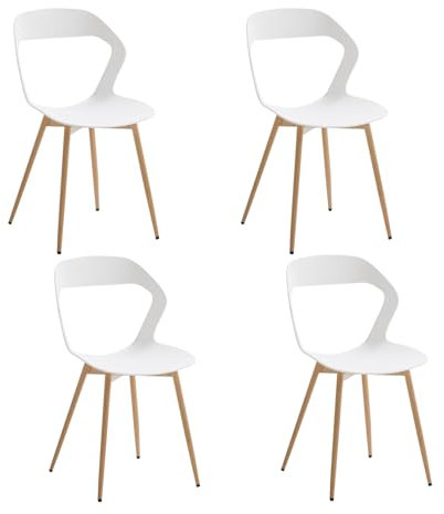 JZGORC Lot de 4 Chaises de Salle à Manger Nordiques, Chaises de Cuisine, avec Pieds de Chaise en Métal, Grand Design de Dossier évidé, idéal pour Salon, Salle de Détente -Blanc + Bois