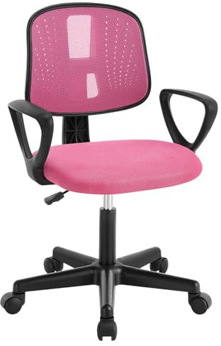 Klihome Schreibtischstuhl Kinder, Kinderschreibtischstuhl ergonomisch, Drehstuhl Kinderstuhl höhenverstellbar, mit Rollen Armlehnen, atmungsaktive Netzstoff-Rückenlehne, Rosa, K0004BS