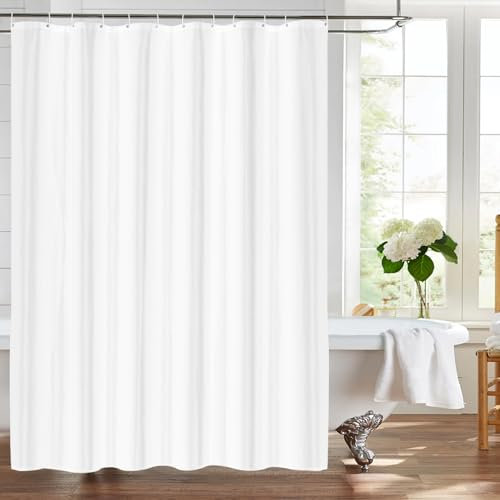 LUKDUNG 180x200 Badevorhang Polyester Textil, Duschvorhang Anti-schimmel für Badezimmer, Vorhang für Badewanne Dusche aus Stoff Wasserdicht Waschbar, Shower Curtain mit 12 Haken Weiß