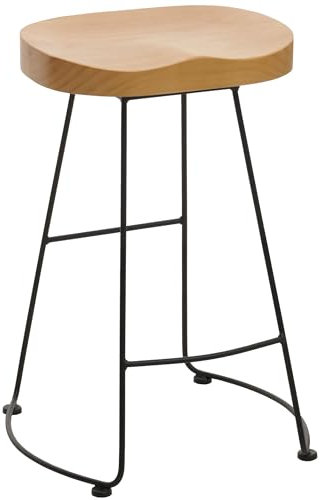 Mendler Barhocker HWC-N25, Barstuhl Tresenhocker Küchenhocker, Fußablage Industrial Metall Massiv-Holz 3D-Struktur - Natur
