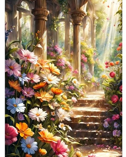 Gemartmall Blume Malen Nach Zahlen Erwachsene-Garten Malen Nach Zahlen für Erwachsene,Blumenmeer Acrylfarbe Malen Nach Zahlen Erwachsene Set zur Geschenk und Heimdekoration (30x40cm)