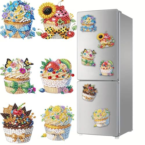 CXINLky DIY Diamond Art Painting Fridge Magnets, Cupcakes Diamond Painting Fridge Magnets Kits Home Decoration for Whiteboard, Notice Board, Fridge, Magnetic Board-05
