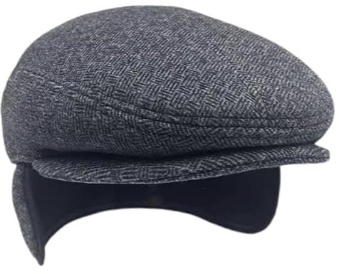 Herren Schirmmütze gefütterte Schiebermütze mit Ohren- und Nackenschutz Herbst Winter Mütze mit Ohrenklappen Schirmmütze mit ausklappbarem Ohrenschutz Flatcap (DE/NL/SE/PL, Alphanumerisch, M, Grau)