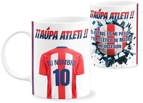 Zumo Digital Taza Equipo de Fútbol Atlético Madrid, Regalo Personalizado Hombre, Diseño Camiseta de Fútbol Hombre y Mujer, Capacidad 350ml (Taza-AT-Madrid)