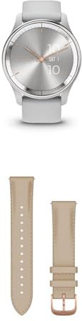 Garmin vívomove Trend, Stylish Hybrid Smartwatch with up to 5 days battery life, Mist Grey & Quick Release Band (20 mm) - Light Sand with 18K Rose Gold
