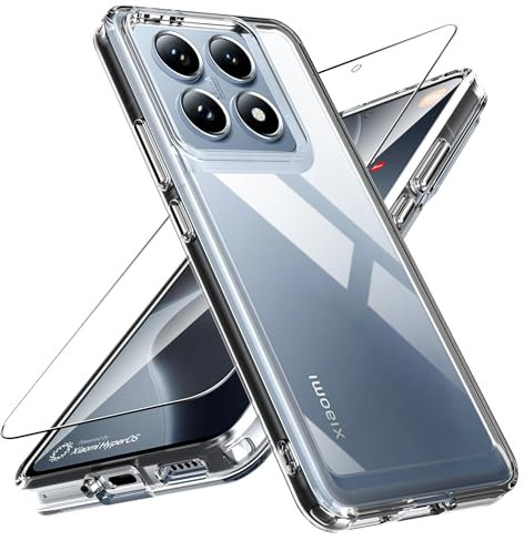 Natbok Chiaro Cover per Xiaomi 14T/Xiaomi 14T Pro + 1 Pezzi Vetro Temperato, Hard PC Anti-Graffio Antiurto Custodia TPU Bumper, Anti Ingiallimento Trasparente Sottile Custodia Case per Xiaomi 14T Pro