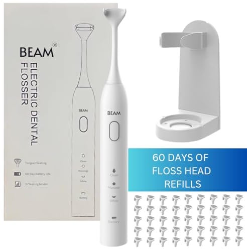 Beam Electric Dental Flosser for Teeth - Flossing Dental Care in 3 Minutes, Superior to Dental Floss, Water Flossing or Floss Sticks Includes 3 Months of Floss Heads