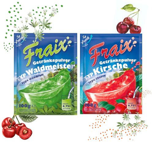 FRAIX Boisson en poudre cerise + maître de la forêt (50 combinaisons) (25 x 100 g chacun) fruité et rafraîchissant – Avec vitamine C