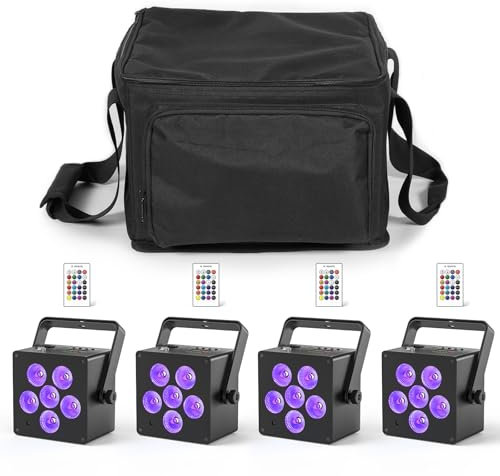 60 W wiederaufladbarer Akku RGBWA+UV DMX LED-Bühnenlicht mit Tasche und Fernbedienung, 5500 mAh Akku LED Par Strahler Sound Activated Wireless Uplights für DJ, Disco, Party, Hochzeit, Konzert