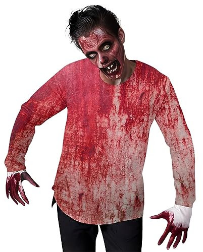 Das Halloween-Herren-T-Shirt mit rotem Melt-Mark-Aufdruck ist modisch, bequem und lässig Armband Stoppuhr (Red, M)