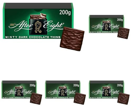 NESTLÉ AFTER EIGHT, hauchdünne Schokoladen-Täfelchen aus dunkler Schokolade mit Pfefferminz-Cremefüllung für Genießer, 5er Pack (1x200g)