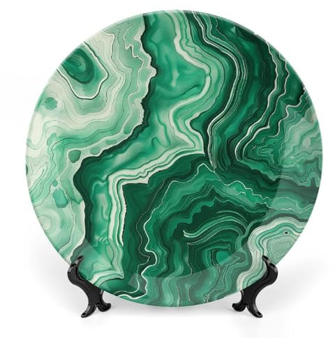 SLKMHFT Assiette décorative en porcelaine anglaise de 17,8 cm avec présentoir à encre verte et blanche - Assiettes décoratives pour décoration de maison à suspendre