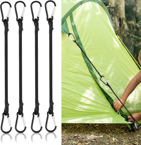 4 Pcs Bungee Cords with Carabiner Clips, Long Heavy Duty Carabiner Bungee Cord, Extra Strong Black Bungee Straps with Carabiner Hooks for Camping, Tarps, Tent, Car,Bike Rack