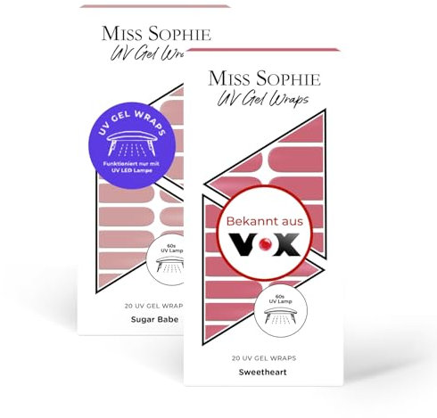 Original Miss Sophie UV 2er Set I Nagelaufkleber in Sugar Babe UV & Sweetheart UV I Selbstklebende UV Nagelfolien I Kein Absplittern I Langer Halt I Schnelle & einfache Anwendung