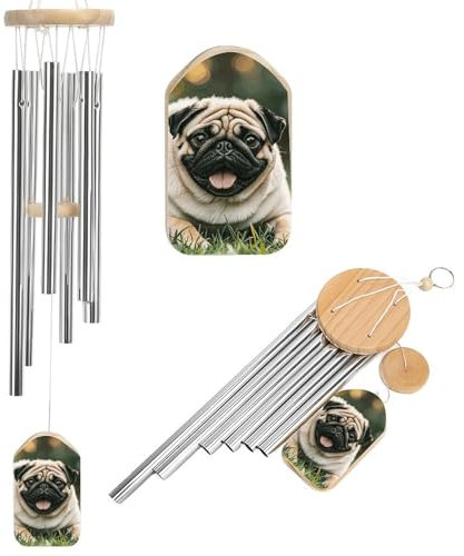 Windspiel für draußen, Motiv: Mops, bedruckt, mit 6 Röhren, dekoratives Windspiel für Zuhause, Hof, Garten, Dekoration, einzigartige Geschenke