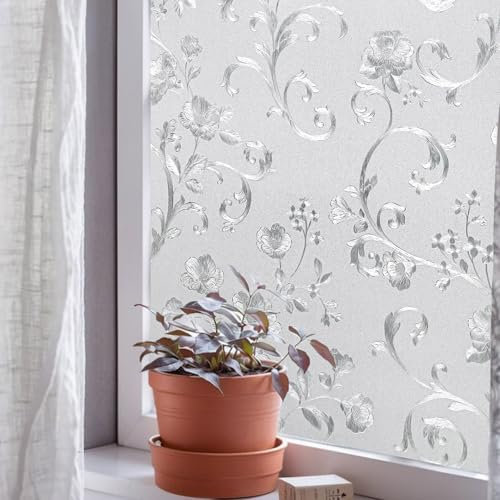 Window Film Privacy Window Film Privacy Film for Glass Windows, No Glue Anti UV Self Adhesive Sun Block Decorative Stickers for Glass Privacy, Static Cling for Bathroom and Door 44X200CM