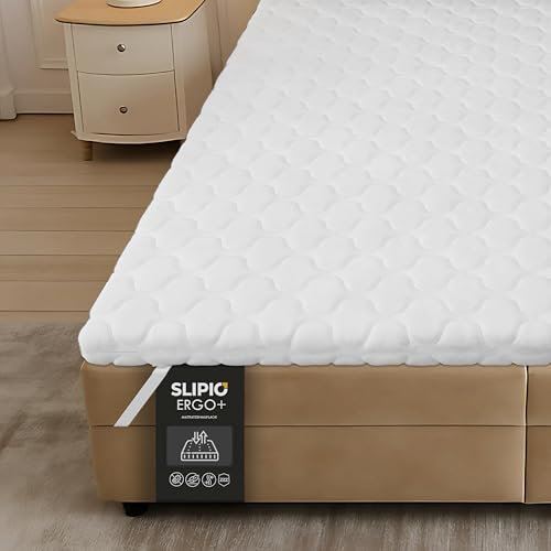 SLIPIO Topper 140x200 cm Matratzentopper | 5cm hoch, waschbar Matratzenauflage | Hypoallergener Schaum | Weiß | Mattress Topper 140x200