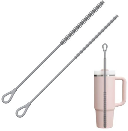 Silicone Straw Cleaner Brush, 2Pcs Reusable Straw Brush for Straws, Non-slip Handle Soft and Bendable, 6mm+9mm, Grey