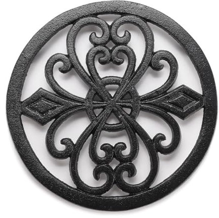 STCREE Robuster runder Untersetzer aus Gusseisen, 19,8 cm, rostfreie, schwarze Gestelle für heiße Pfannen, Teekanne, Küche oder Esstisch TQGJST461
