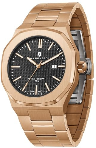 SAPPHERO Uhren Herren Edelstahl 50M Wasserdicht Armbanduhr Herren Klassisch Luxus Analog Quarz Herrenuhren mit Kalender Elegantes Geschenk für Männer