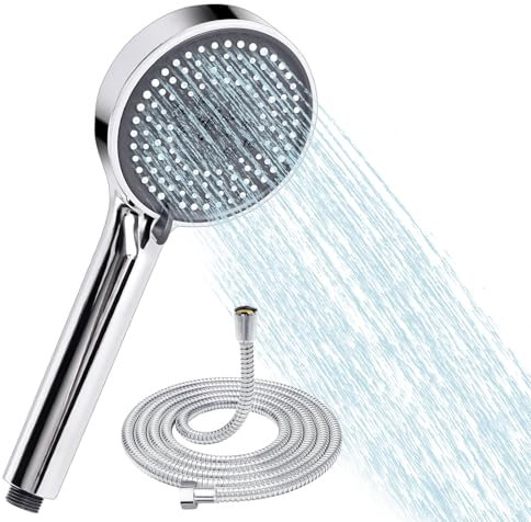 Bubuny Soffione Doccia con Tubo 2m, Doccetta Alta Pressione Risparmio Idrico, 5 Getti, Ugelli in Silicone Anticalcare, Set Doccia Universale per Bagno