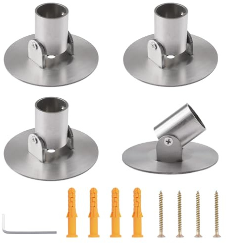 UFURMATE Lot de 4 tringles de support pour rideau de douche, 26 mm de diamètre intérieur, tringles en acier titane pour rideau de douche à bride pivotante unique (argent)