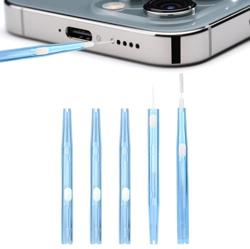 5pcs Phone Charging Port Cleaner USB C Cleaner Cleaning Kit | Bristles & Hook Double-Sided Cleaning Brush Charging Port Cleaner for Most Mobile Phone Earbud Charger Speaker (Blue)