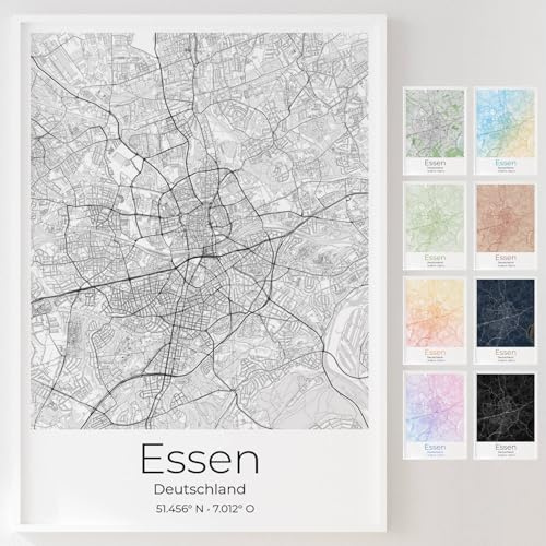 Mapdify Essen personalisiertes Stadtposter, dein Lieblingsort als Wandposter, Karte deiner Stadt, personalisiertes Andenken an Essen – Stil: Pure