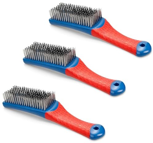 3Pcs Stainless Steel Wire Brushes Set,Metal Hard Bristle Scrubbing Brush with Handle for Rust Removal,Cleaning Metal Surfaces,Kitchen Appliances,BBQ Grills