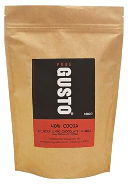GUSTO Hot Chocolate Belgian Chocolate Flakes - 40% Single Origin COCOA, Single Origin - Vegan & Vegetarian Suitable, 1KG Pouch