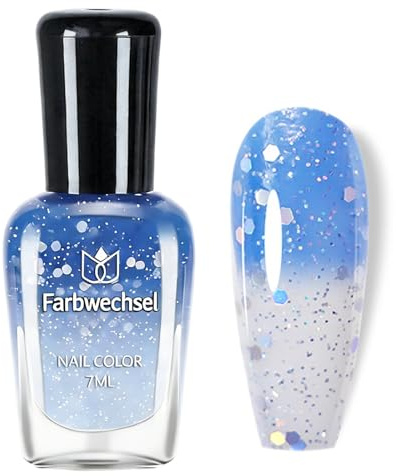 Farbwechsel Nagellack – 7Ml Temperaturgesteuerter Nagellack mit Farbtemperaturregelung, langanhaltend und schnelltrocknend, Air dry Color Change Nail polish für Nageldesign, ohne UV-Lampe (Blue)