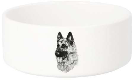 Gamelle Chien - Chat Céramique Berger Allemand Gros Chien Art Encre Noir et Blanc Mignon - 13cm