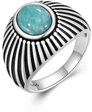 Generisch Ring aus 925er Sterlingsilber mit natürlichem Amazonit-Stein, ovaler Edelsteinring mit klassischem Sonnenschliff-Design für Damen (9, Amazonitringe)