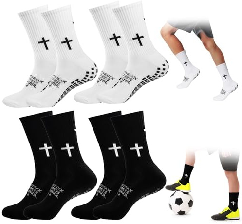 KEORHEZ 4 Paar Football Socks,Bequem Und Atmungsaktiv Grip Socken Fussball,Fußballsocken (Größen 39-45),Für Männer,Frauen Und Kinder,Geeignet Für Fußball,Basketball,Laufen Und Fitness