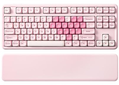 GCemptDMd Pink Mechanical Gaming Keyboard B87 QMK VIA Custom Gasket RGB Wireless Aesthetic Keypad With Wrist Rest Compatible With