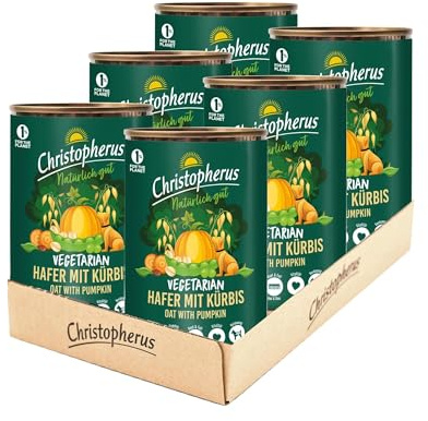 Christopherus Vegetarisches Nassfutter für Hunde, Hafer + Kürbis, 6 x 400 g | Vegetarisch, ausgewogen, für erwachsene Hunde, umweltbewusst, ohne Fleisch, köstlich & gesund, gut verträglich, getreidefrei