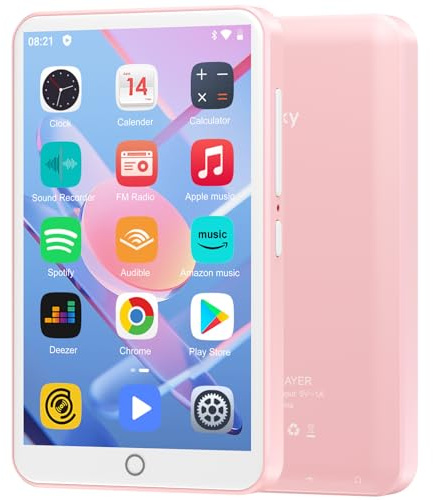Lettore MP3 con Bluetooth e WiFi, Oilsky 80GB Portable MP3 Music Player con Spotify, Audible, Deezer, 4 pollici 1080P Touchscreen MP4 Player, Android 9.0 (rosa)