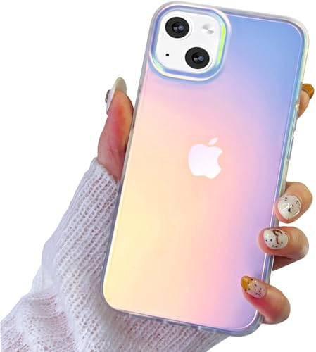 AMITOME Cute Case for iPhone 13/14 6.1-inch - Fluorescent Coloful Holographic Iridescent Phone Case,Luxury Shiny Unique and Aesthetic Shockproof TPU Protective Cover Women and Girls & Men