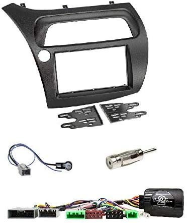 Set: Doppel 2-DIN Radio Blende + Multilead Lenkradadapter + Antennenadapter für Honda Civic VIII (FK1/FK2/FK3) ab 01/2006-02/2012v Type S (FN1/FN3/FN4) 05/2007-02/2012
