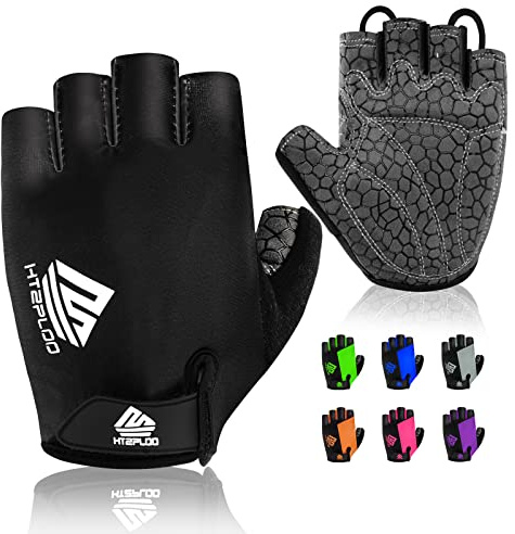HTZPLOO Bike Gloves - Cycling & Biking Gloves for Men & Women with Anti-Slip, Shock-Absorbing Pad, Light Weight, Nice Fit, Half Finger (Black, Large)