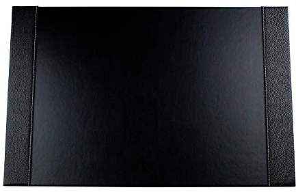 DELMON VARONE - Personalisierbare Schreibtischunterlage mit 2 Seitenfächer Premium Leder Soft Grain schwarz, Rutschfeste Schreibunterlage abwaschbar, Schreibtisch Unterlage als Mousepad, 64x42 cm