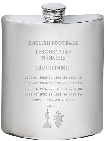 I LUV LTD 6oz Pewter Hip Flask for Liverpool Premiership Titles & English 1st Division, Pewter Celebration Flask, Football Champion