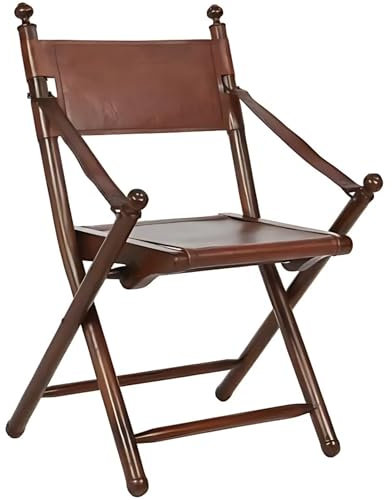 ANTYKI24 Massiver Klappstuhl Holz Leder Kolonialstil – Eleganter Faltbarer Stuhl Massivholz mit Naturleder – Bequemer Holzstuhl Vintage für Wohnzimmer, Flur & Büro